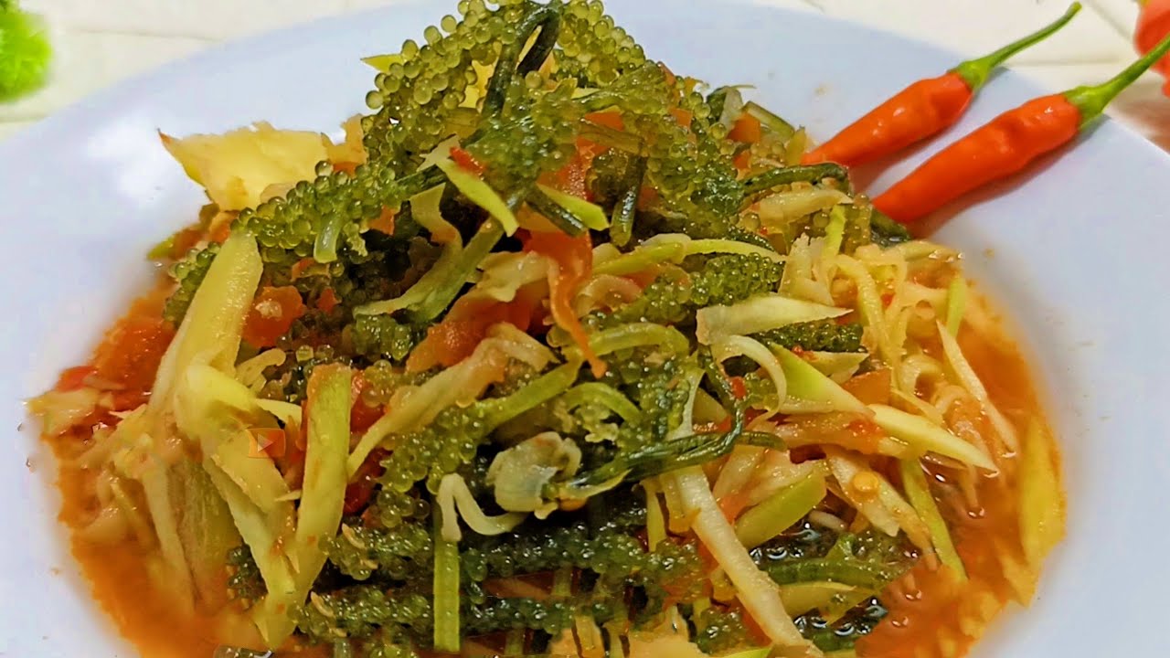 cara membuat beberok sambal Anggur Laut dan mangga / Ranten - YouTube