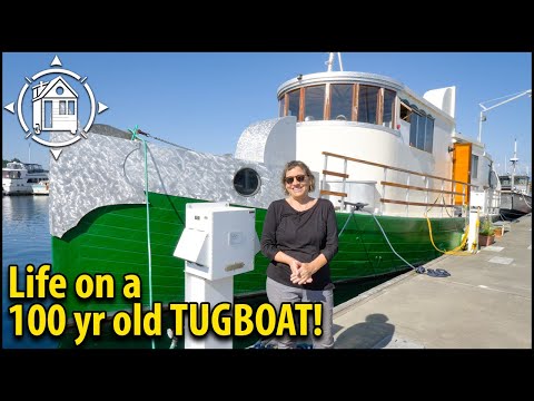 They turned a 100 yr old tugboat into a family home! Floating home tour