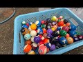 Sound of water + go go transparent bucket + dam collapse billiard balls