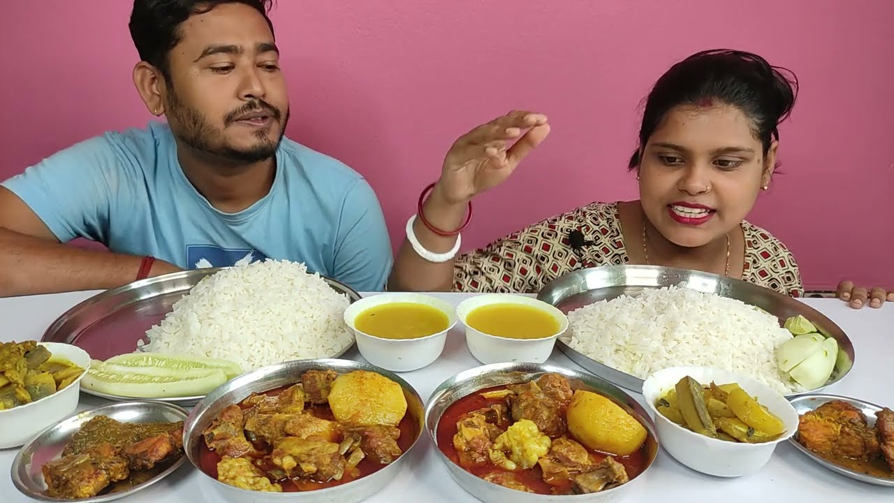 mutton curry fish curry rice eating challenge