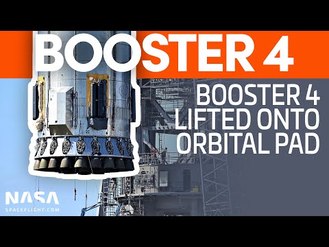 Booster 4 Lifted Onto the Orbital Launch Mount | SpaceX Boca Chica