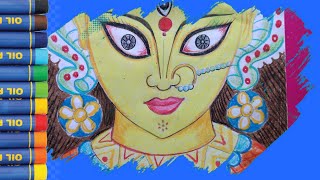 portrait of Maa Durga .oil pastel# Maa Durga# for beginners# tutorial#