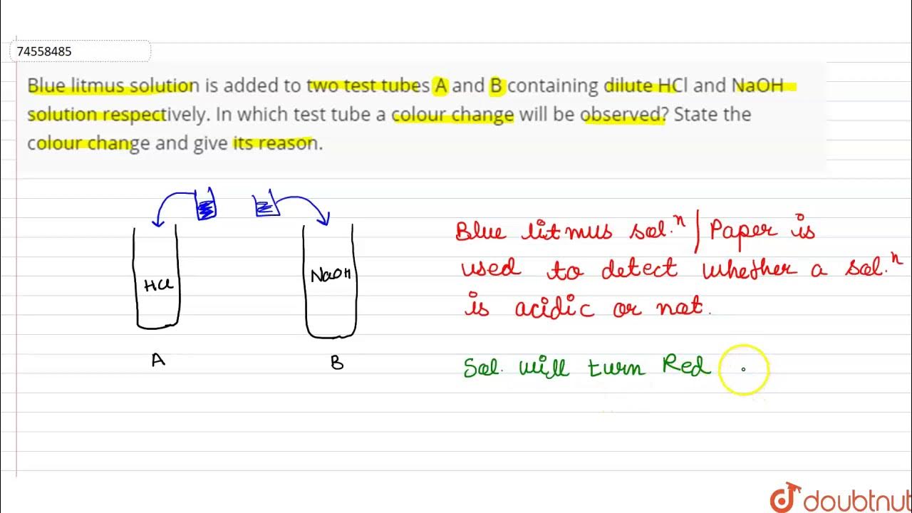Blue litmus solution is added to two test tubes A and B containing
