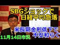 2022年11月14日【SBGショックで日経平均急落 米長期金利低下で不安和らぐ】(市況放送【毎日配信】)