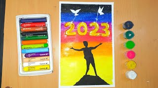 Happy new year drawing 2023 with oil pastel / step by step #shorts