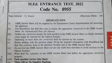 M.Ed. ENTRANCE EXAM PAPER 2022 II EXPLAINATION II IMPORTANT TOPICS II H.P.U II