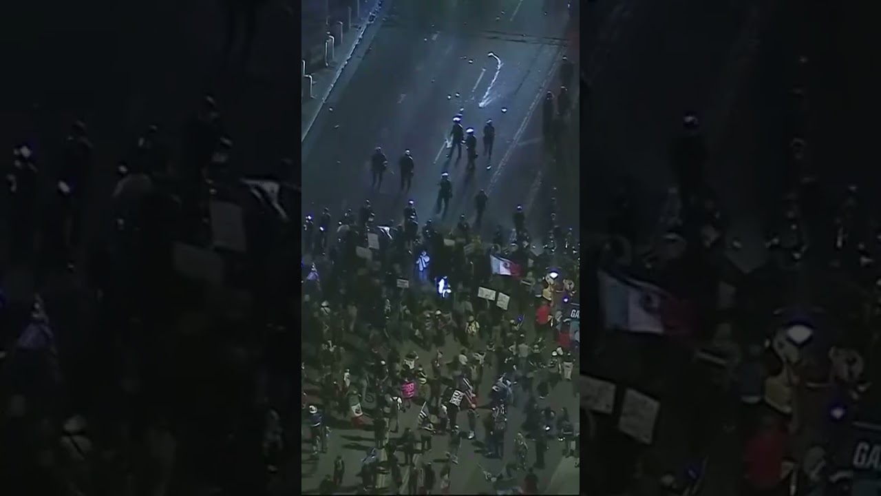 Aerial shows protest in LA against Trump