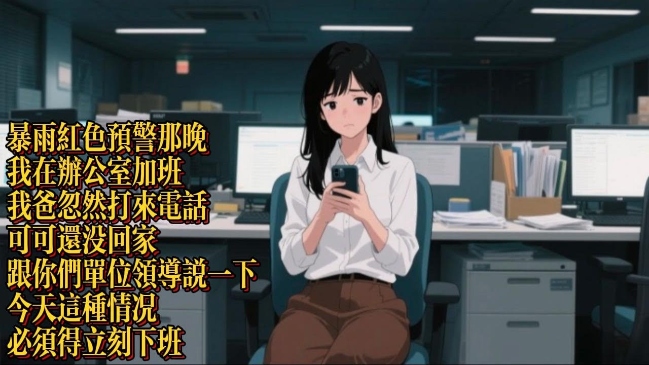暴雨紅色預警那晚，我在辦公室加班，我爸忽然打來電話，可可，還沒回家，跟你們單位領導説一下，今天這種情況，必須得立刻下班|恐怖動漫|懸疑動漫|虐心動漫