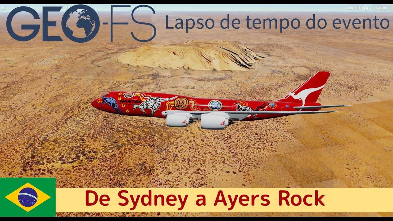 Voo de lapso de tempo GeoFS - Sydney para Ayers Rock (Português do Brasil)