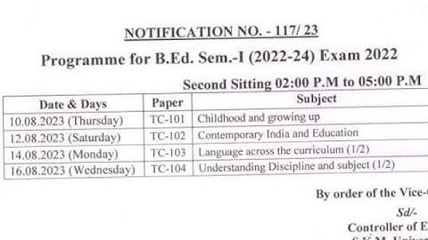SKMU Dumka Bed colleges exam schedule for semester-1 2022-24| Notice of  Bed fee 2023-25 session|