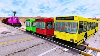 Flatbed Trailer Truck vs Speedbumps Train vs Cars | Tractor vs Train Beamng.Drive