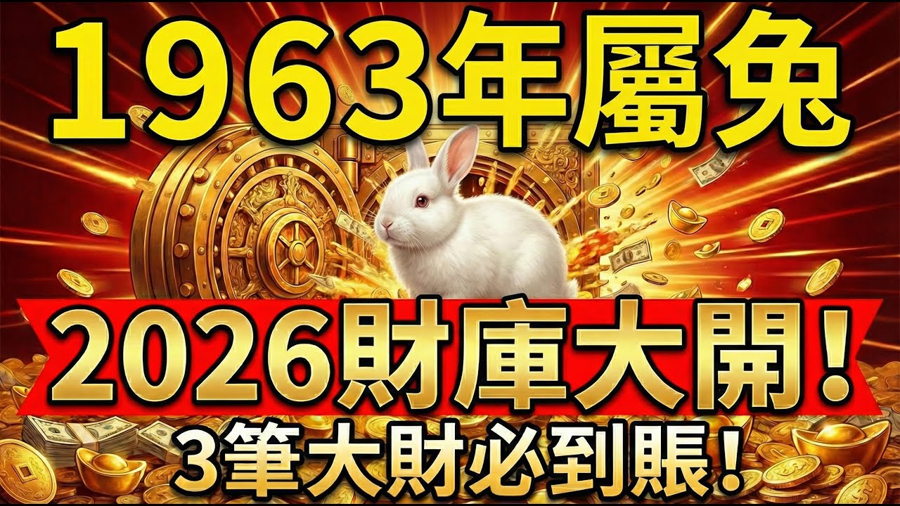 癸卯兔遇上丙午馬，1963年屬兔人2026年『財庫大開』！你註定有3個大財到來，全家跟著沾光！#2026年屬兔運勢 #屬兔2026 #1963年屬兔 #生肖兔運勢 #癸卯兔 #丙午馬年 #1963年兔
