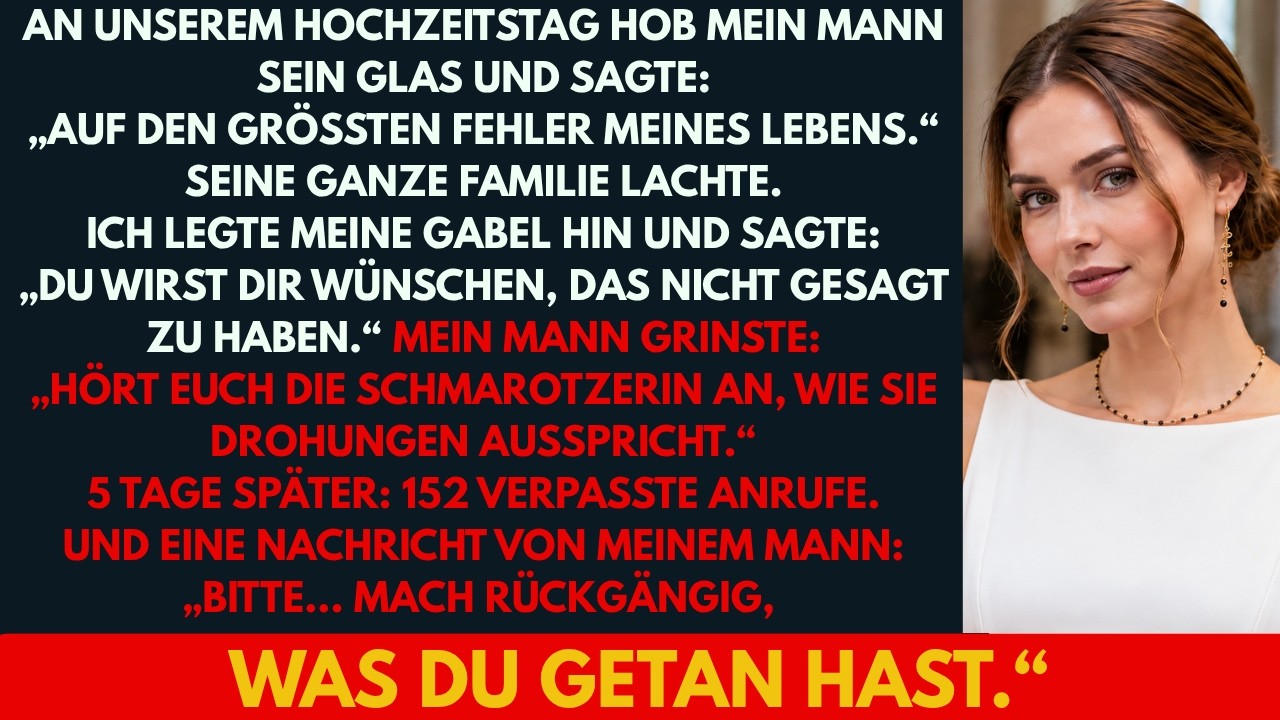 „Auf den größten Fehler meines Lebens." Es war unser Hochzeitstag, und mein Mann Fabian saß mir gegenüber, sein Glas erhoben, während seine Mutter, sein Vater und seine Schwester lachten, als...