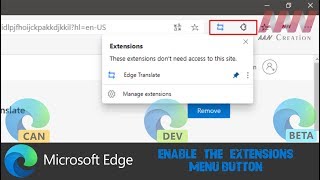 how to enable the extensions menu button in chromium version of microsoft edge