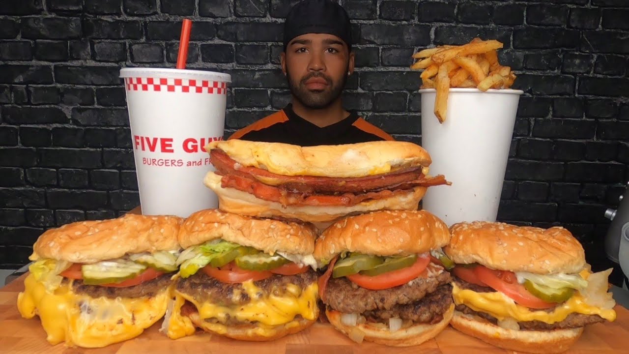 (ASMR NO TALKING) FIVE GUYS MUKBANG