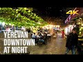 Walking Tour, Yerevan Downtown in the Night. 4K 60 fps