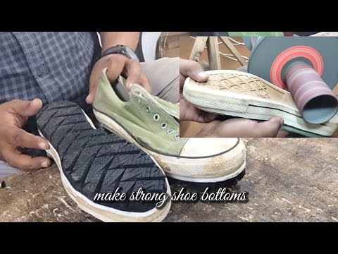 Making shoe soles from old tires.