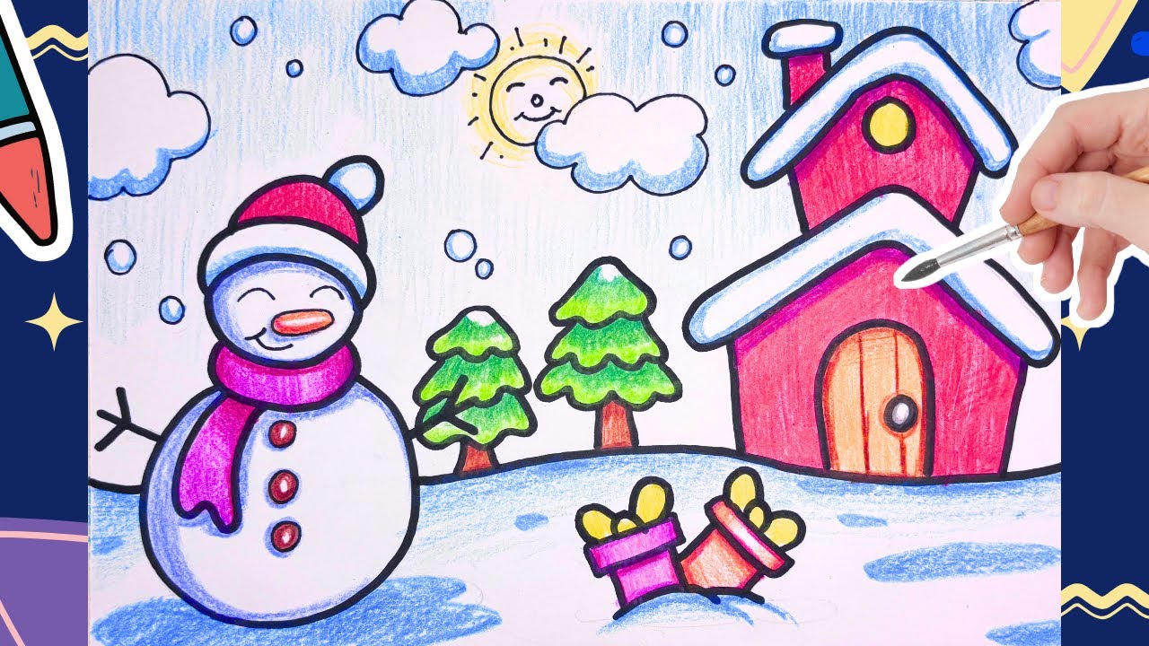 Christmas easy drawing|snowman easy drawing|merry Christmas easy drawing Winters season easy drawing