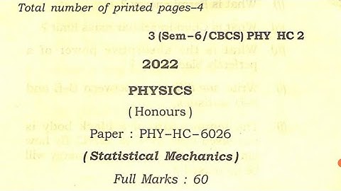 Physics Honours//6th semester //Statistical Mechanics//Guwahati University#question paper 2022