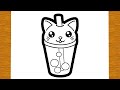 HOW TO DRAW A BUBBLE TEA KITTY | Easy drawings