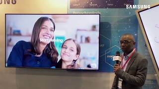 Samsung's marshall chiinze showcases the latest commercial displays,
on show at ucexpo 2019.