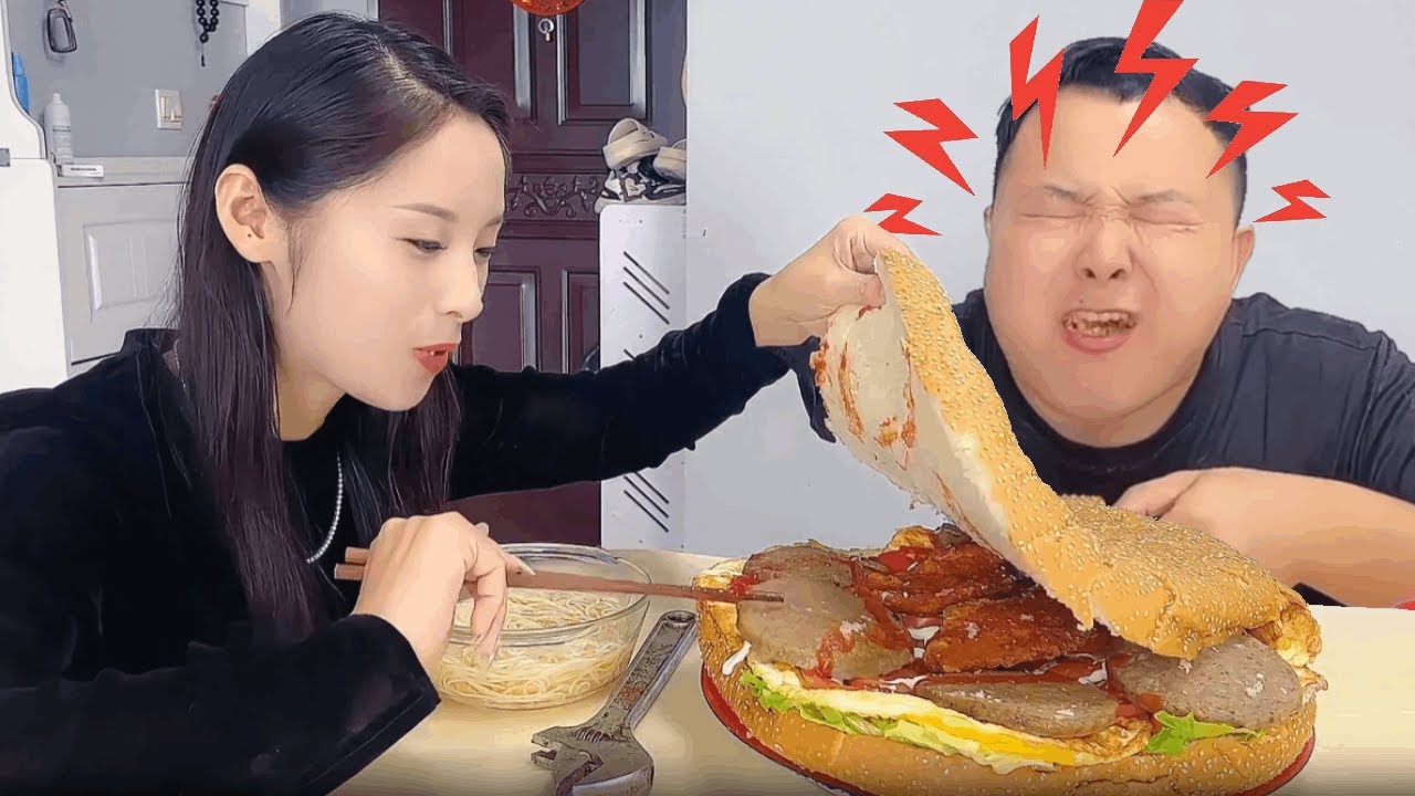 Selfish husband's giant burger? Let him taste wasabi + soy sauce!