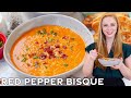 Creamy & Smoky Roasted Red Pepper Bisque Recipe | with bacon & parmesan cheese!