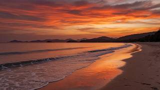 Red Sunset Afterglow on a Remote Beach | Calm Ocean Waves ASMR for Deep Sleep & Relaxation