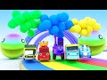 The wheels on the bus dance song for baby  learn vehicle names and color change pool play