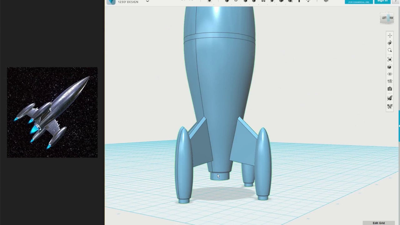 rocket ship 123d design tutorial sketch + revolve - youtube