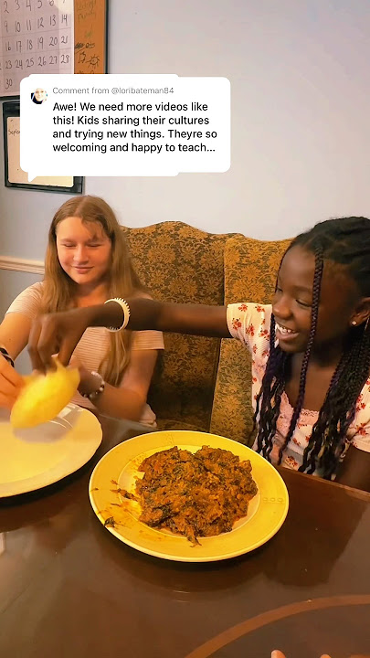 My daughter teaching her best friend how to properly eat fufu.Her reaction tho😂 #culture #fufu