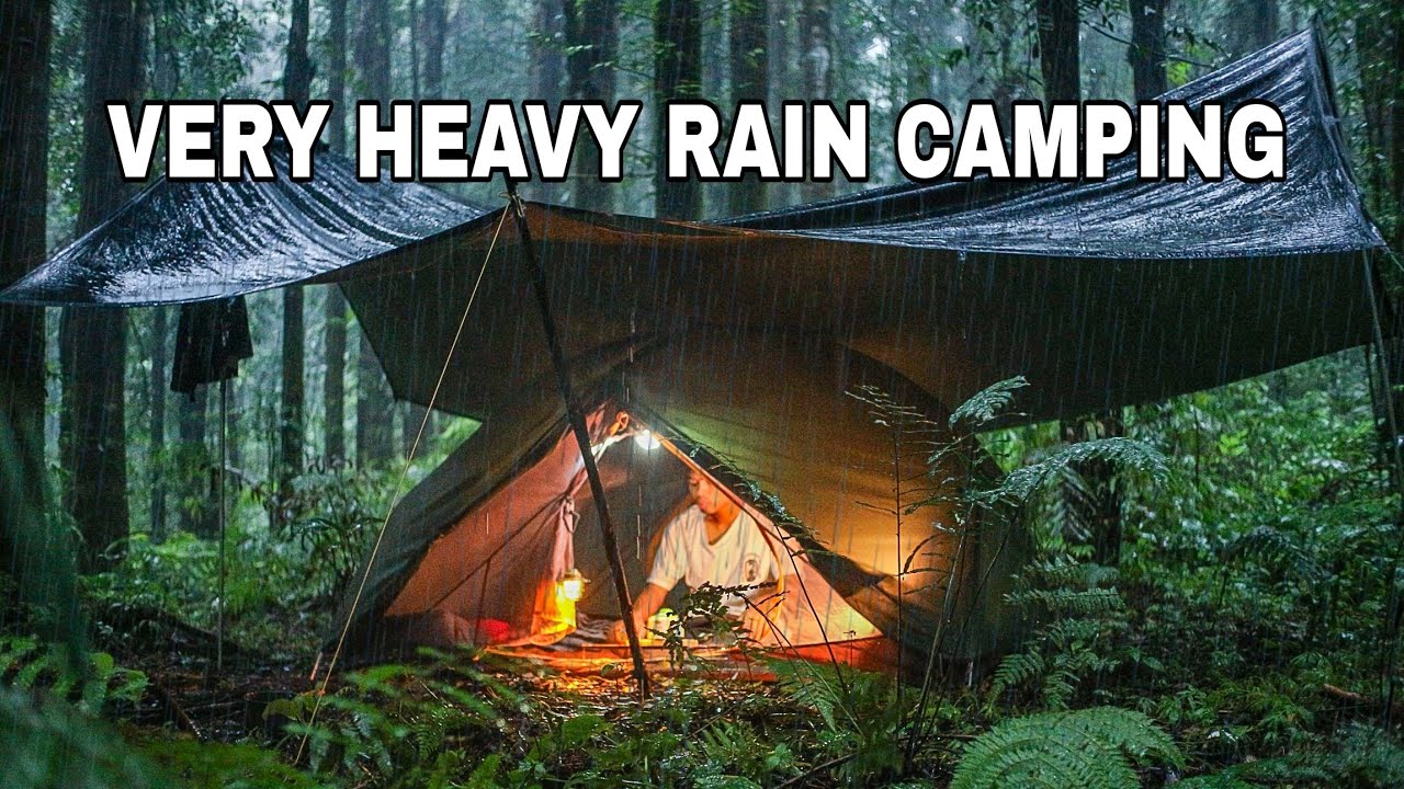 Heavy Rain Camping in the Tropical Forest | Relaxing Night Ambience for ...