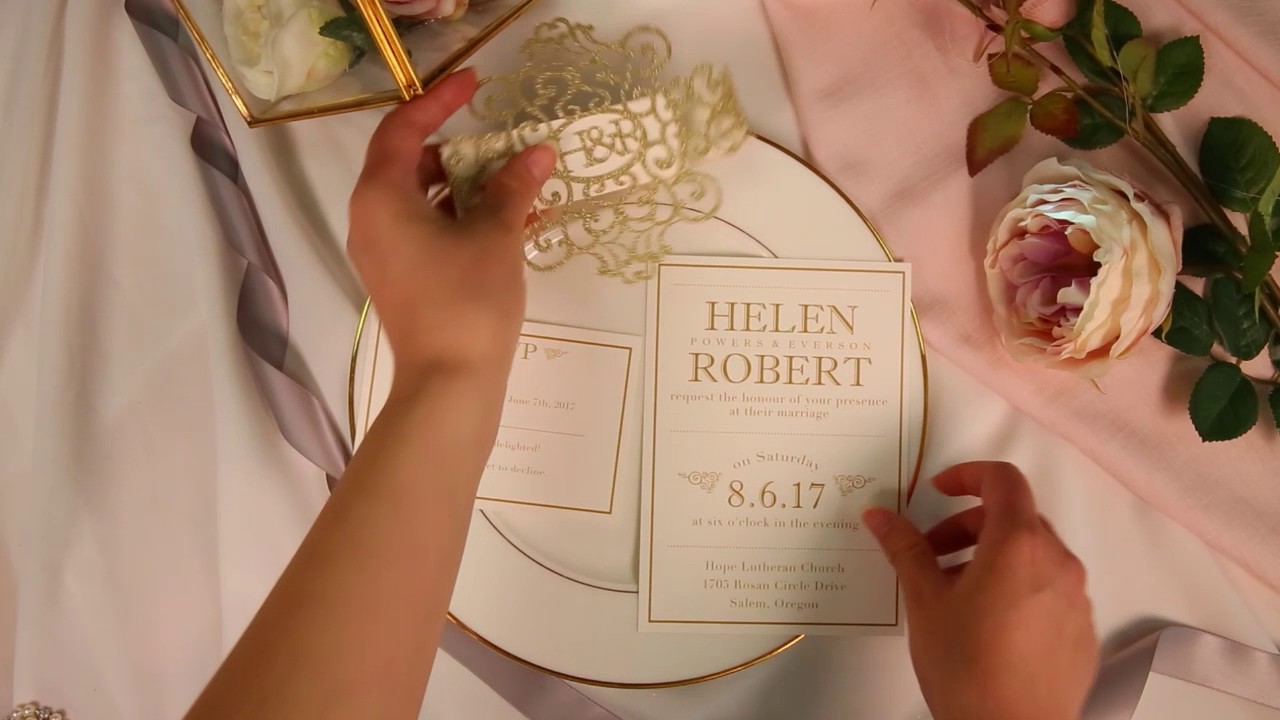 modern gold glitter monogram laser cut belly band wedding invitations EWBLG002