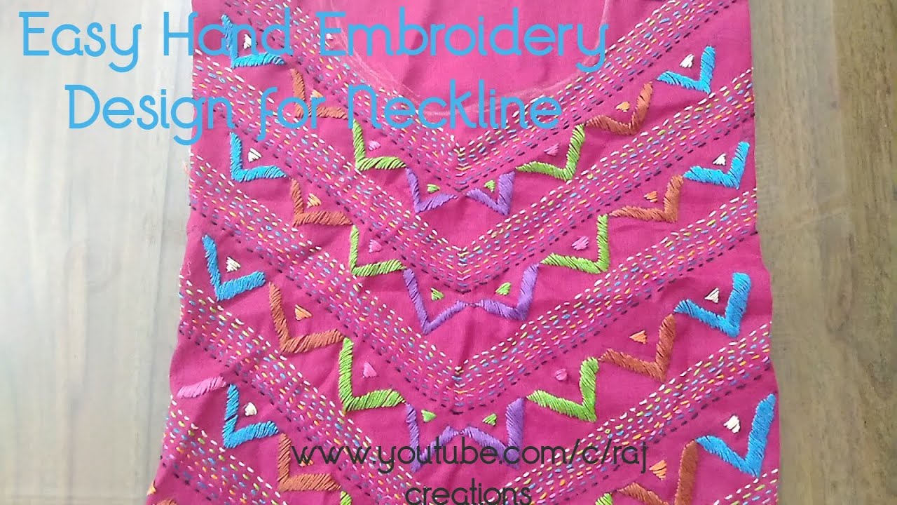 Easy Hand Embroidery Design for Neckline 