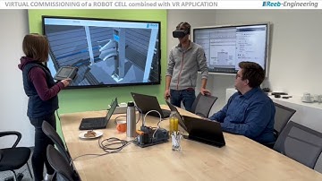 Virtual commissioning combined with VR application - VIB einer Roboterzelle  mit VR-Brille