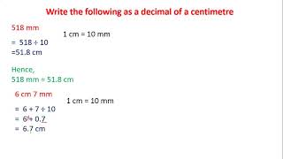 Conversion of measurements in decimal of a centimeter