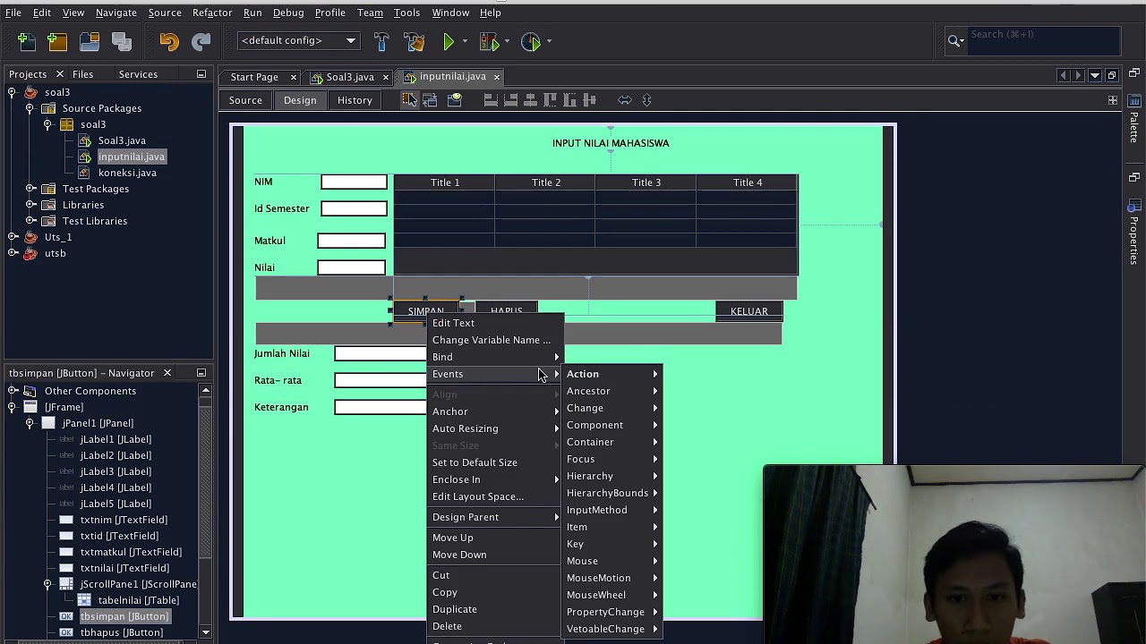 GUI Java Aplikasi Input Nilai mahasiswa ( Events & Database) - YouTube