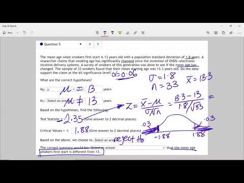 Hypothesis Testing 2-tailed: Solved Problem: Quiz 10#5