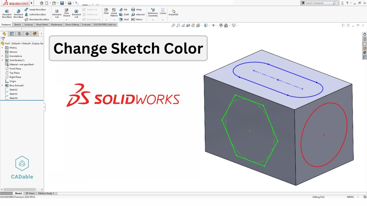 Как изменить цвет эскиза в Solidworks — Изменение цвета эскиза — CADable — Уроки CADable