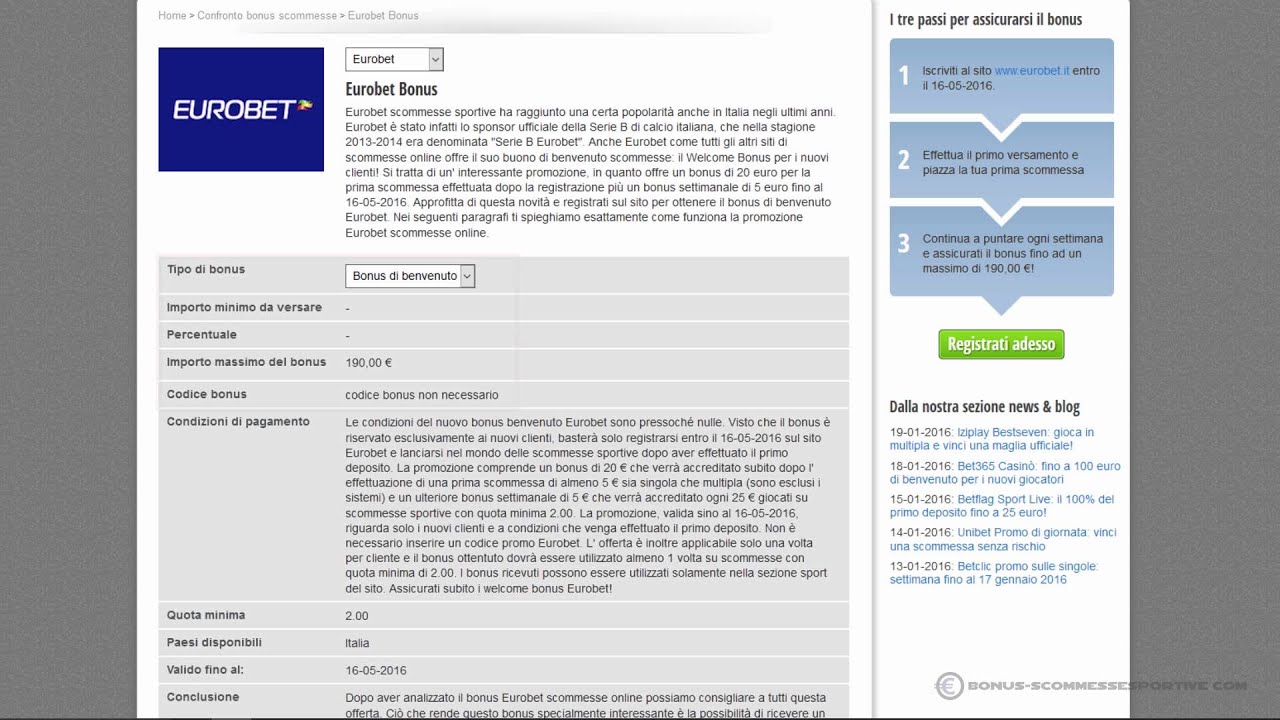 Bonus Benvenuto Eurobet