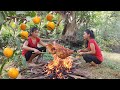 Pig head spicy roasted so Delicious food - Survival cooking in forest
