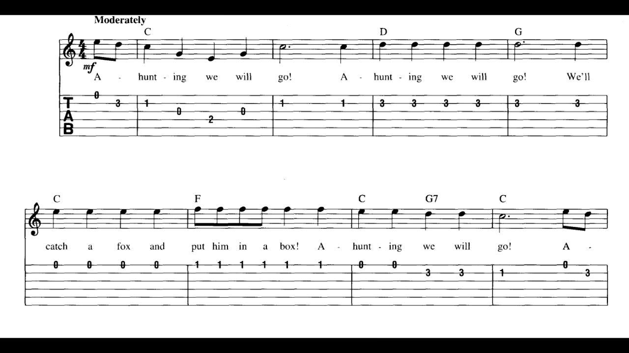 A Hunting We Will Go Guitar fingerstyle tab YouTube