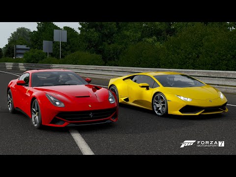 forza-7-drag-race:-ferrari-f12-berlinetta-vs-lamborghini-huracan-lp610-4