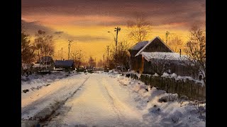 Snow Winter Landscape Step by Step Watercolor Tutorial