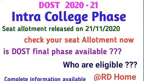 DOST 2020 intra College Phase seat Allotment released I DOST final phase available soon