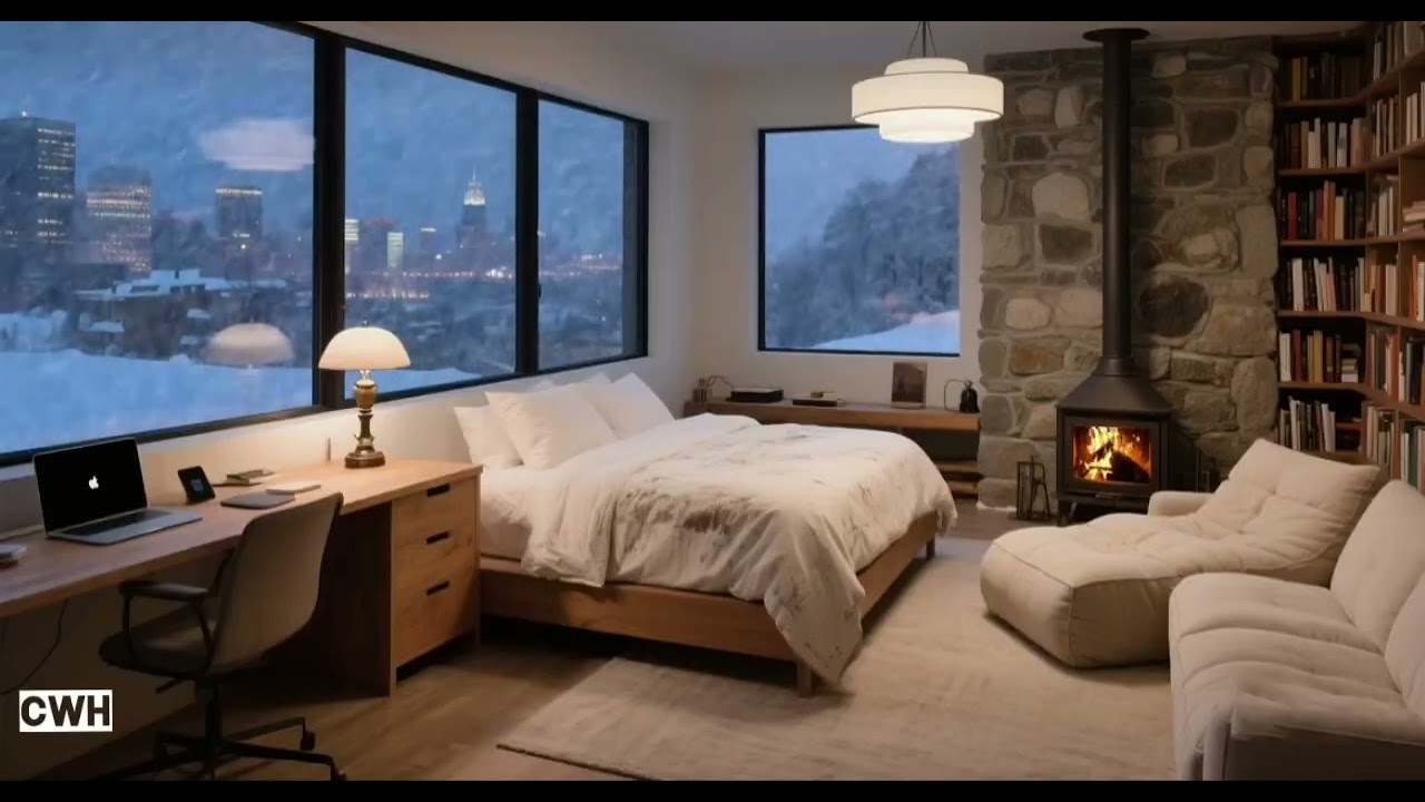 "Cozy Mountain‑View Retreat: A Modern Bedroom with Warmth & Work‑Space".