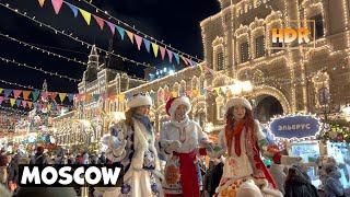 ⁴ᴷ [HDR] NEW YEAR FESTIVALS IN MOSCOW 🥳 Walk through the beautiful decorated metropolis on a holiday