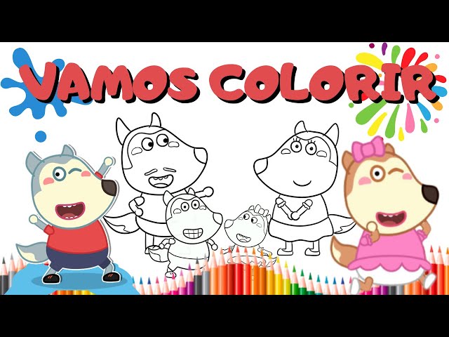 Vamos Pintar e Colorir o Wolfoo e sua familia, Wolfoo Português, Wolfoo e  Family