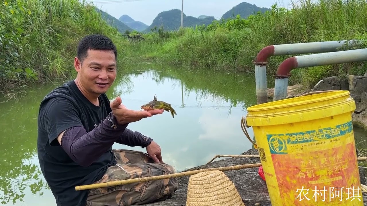 野钓：走大运了第一竿就上大货，连连上鱼阿琪激动得大叫，真过瘾 野钓：走大运了第一竿就上大货