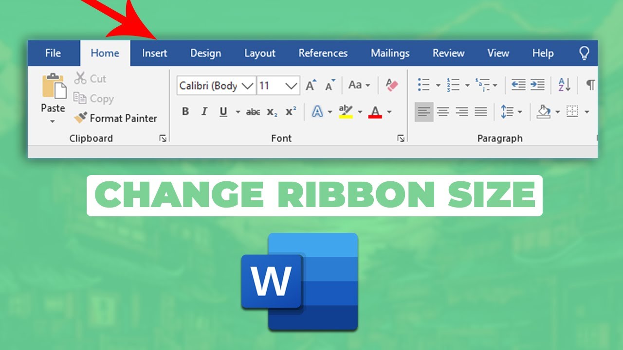 How to change ribbon size in Microsoft word 